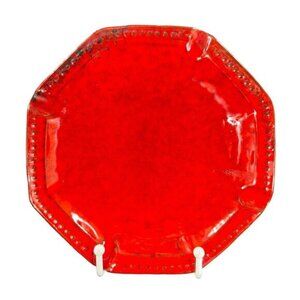Mid Century Italian Art Pottery Tray Dish Bright Red Glaze Marked Italy‎ Vintage